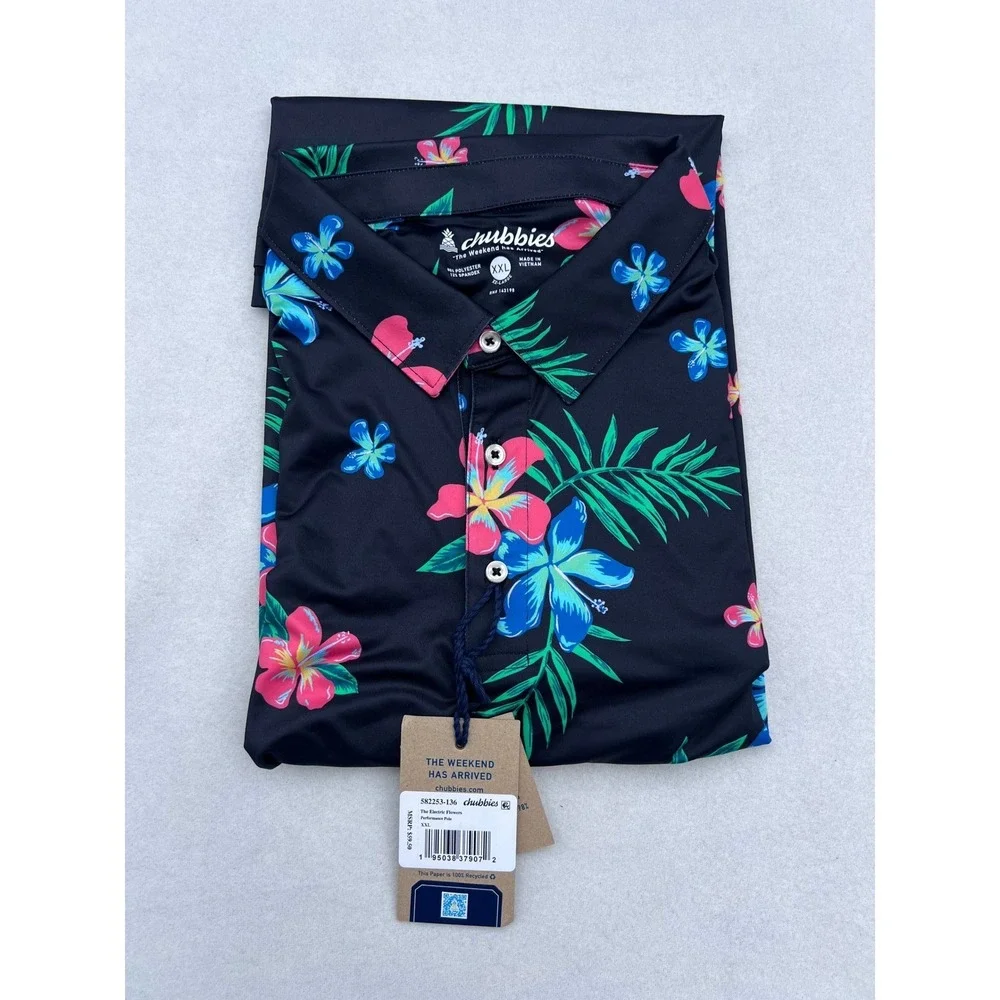 Chubbies The Electric Flowers Performance Polo Shirt Mens XXL Floral Print